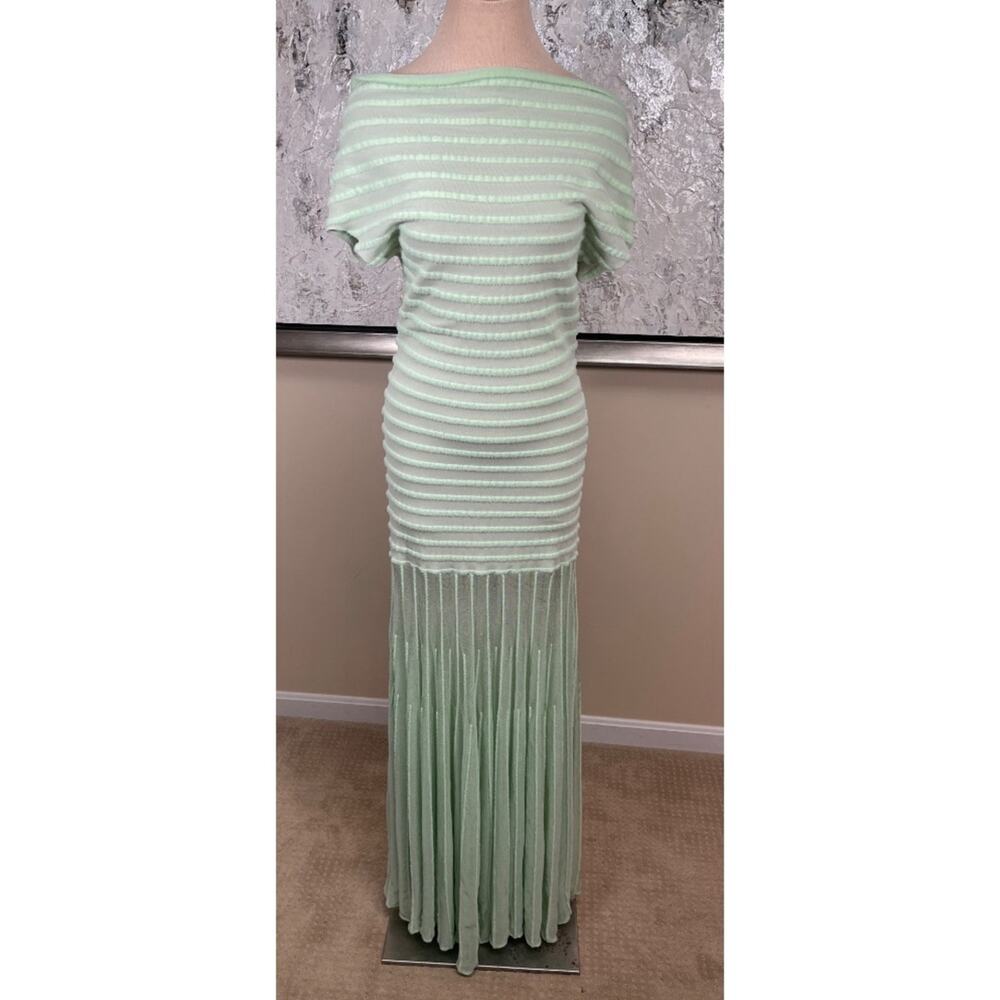 ALEXIS Marce Off the Shoulder Stripe Knit Sheer Skirt Green Maxi Dress Size XL - Picture 4 of 10